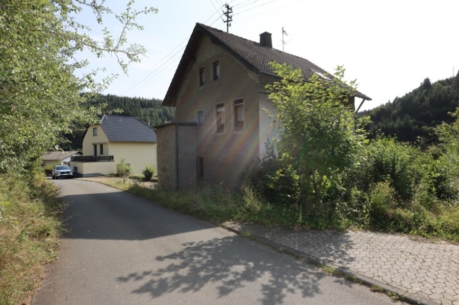 Straßenansicht - Geräumiges Wohnhaus mit befestigtem Parkplatz, zus. Grundstück und Garten Leimbach (4)