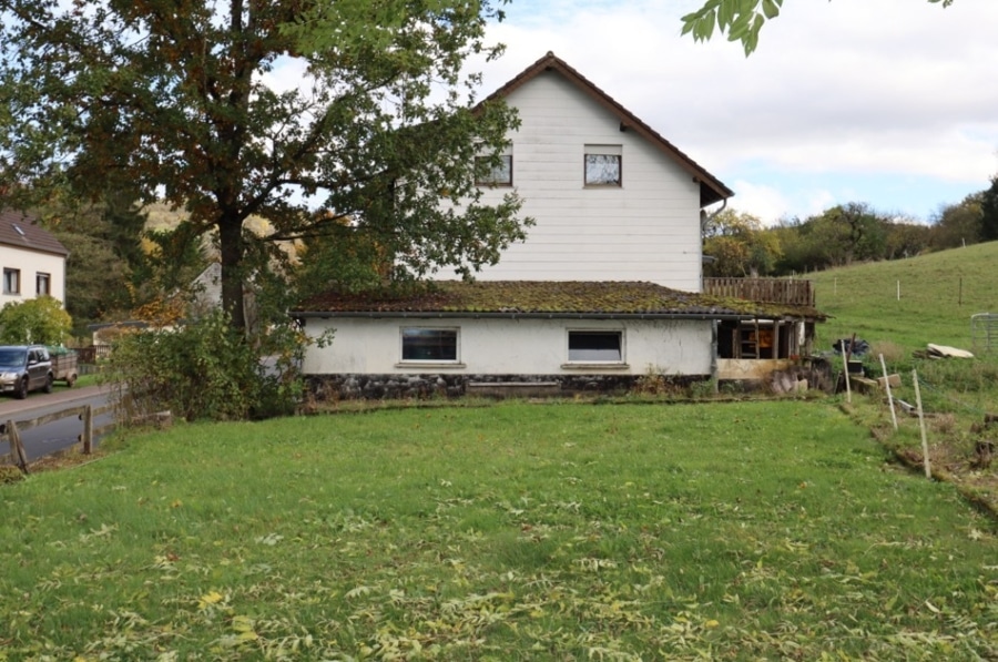 Giebelansicht Westen - Eengezinswoning/Meergezinswoning met aanleunwoning, garages en ruime tuin aan de rand van Gees (7)